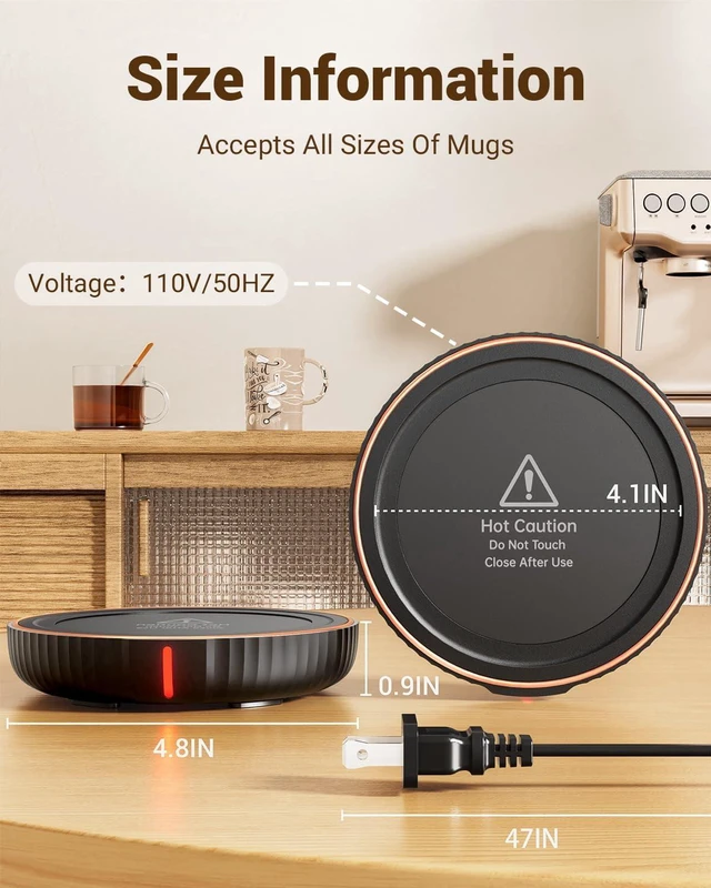 Alt view image 5 of 6 - KitchenKey Large Candle Warmer Plate - Coffee Cup Mug Warmer for Desk, Candle Melter, Electric Mug Heater for Beverages, Milk & Tea, Coffee Accessories Ideal Gifts Keep Cup Warm (Black)