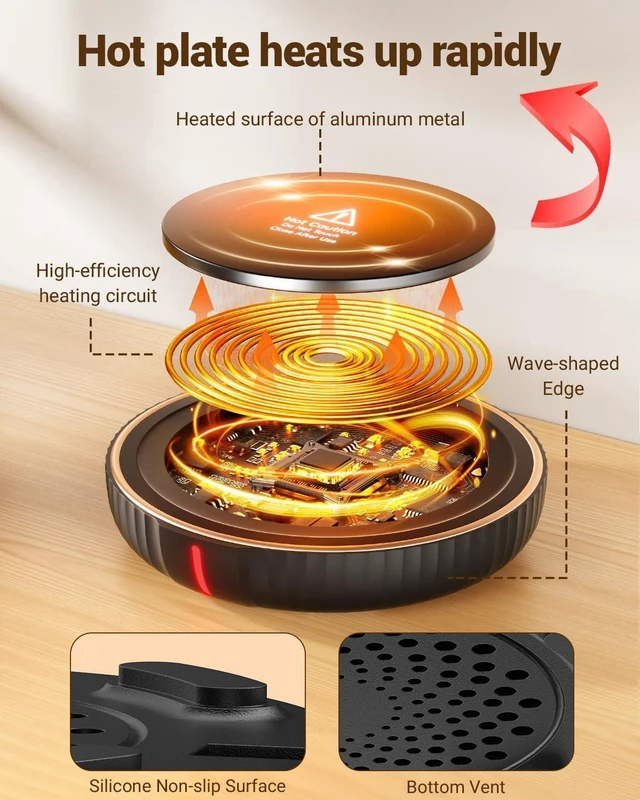 Alt view image 3 of 6 - KitchenKey Large Candle Warmer Plate - Coffee Cup Mug Warmer for Desk, Candle Melter, Electric Mug Heater for Beverages, Milk & Tea, Coffee Accessories Ideal Gifts Keep Cup Warm (Black)