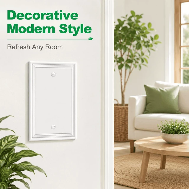 Alt view image 7 of 7 - C White Decorative Single Blank Light Switch Covers Wall Plate, Natural Material Switch Plates Outlet Covers - Modern Style (1 Gang Blank 4 Pack)