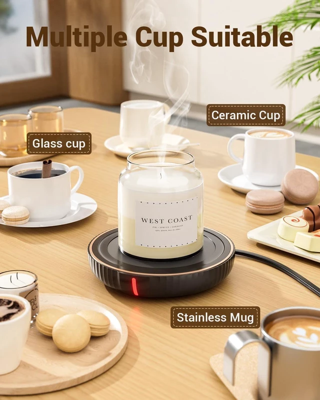 Alt view image 4 of 6 - KitchenKey Large Candle Warmer Plate - Coffee Cup Mug Warmer for Desk, Candle Melter, Electric Mug Heater for Beverages, Milk & Tea, Coffee Accessories Ideal Gifts Keep Cup Warm (Black)