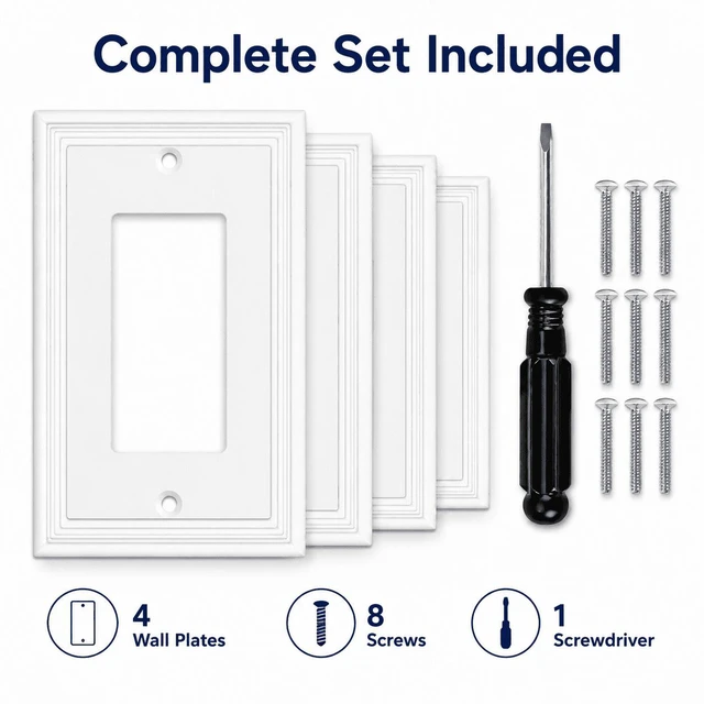 Alt view image 2 of 7 - C White Decorative Single Decorator Switch Covers Wall Plate, Natural Material Rocker Switch Plates Outlet Covers for Receptacle, GFCI Outlet, Dimmer - Modern Style (1 Gang Decorator 4 Pack)