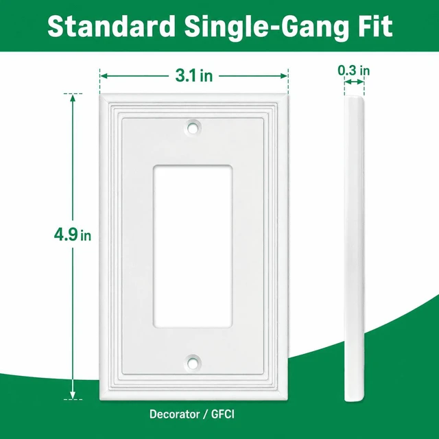 Alt view image 5 of 7 - C White Decorative Single Decorator Switch Covers Wall Plate, Natural Material Rocker Switch Plates Outlet Covers for Receptacle, GFCI Outlet, Dimmer - Modern Style (1 Gang Decorator 4 Pack)