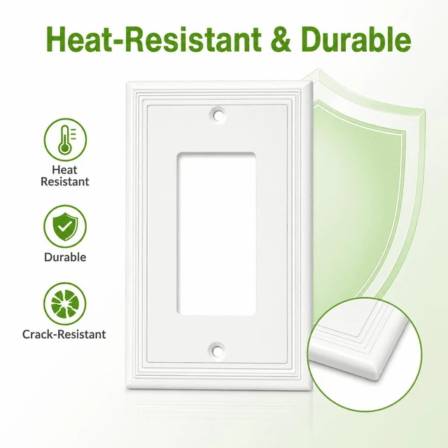 Alt view image 4 of 7 - C White Decorative Single Decorator Switch Covers Wall Plate, Natural Material Rocker Switch Plates Outlet Covers for Receptacle, GFCI Outlet, Dimmer - Modern Style (1 Gang Decorator 4 Pack)