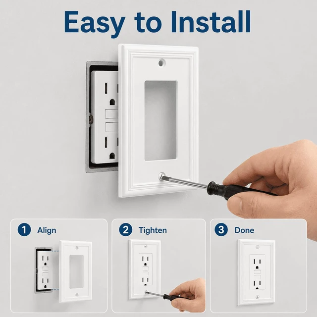 Alt view image 6 of 7 - C White Decorative Single Decorator Switch Covers Wall Plate, Natural Material Rocker Switch Plates Outlet Covers for Receptacle, GFCI Outlet, Dimmer - Modern Style (1 Gang Decorator 4 Pack)