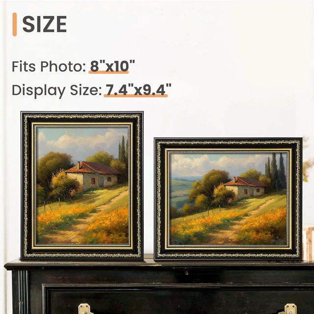 Alt view image 2 of 7 - CozyNestFinds 8x10 Picture Frame with Real Glass, Ornate Vintage 8 x 10 Photo Frames for Wall Decor or Tabletop Display, Black and Gold, 2 Pack