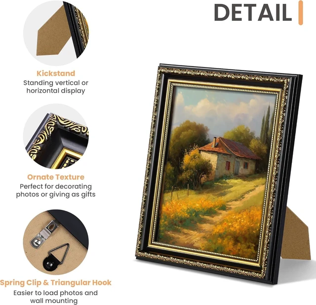 Alt view image 5 of 7 - CozyNestFinds 8x10 Picture Frame with Real Glass, Ornate Vintage 8 x 10 Photo Frames for Wall Decor or Tabletop Display, Black and Gold, 2 Pack