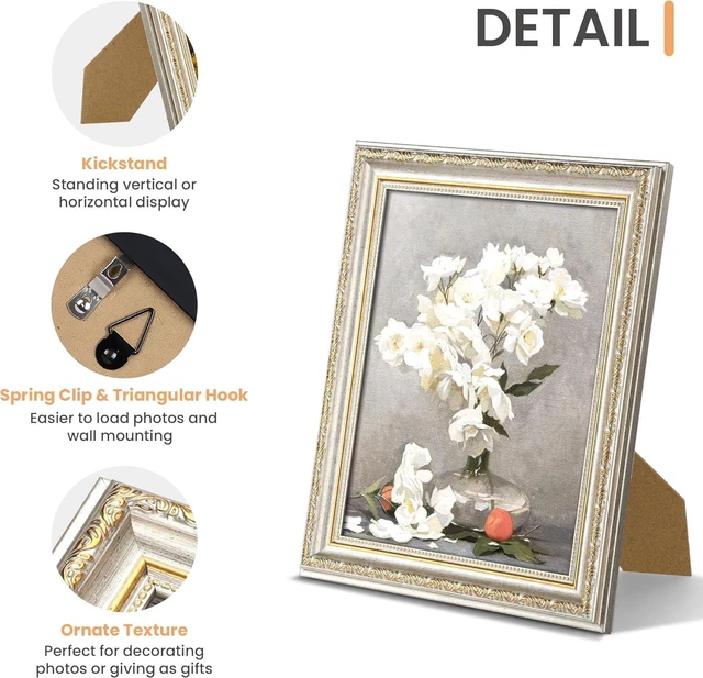 Alt view image 5 of 7 - CozyNestFinds 8x10 Picture Frame with Real Glass, Ornate Vintage 8 x 10 Photo Frames for Wall Decor or Tabletop Display, White and Gold, 2 Pack