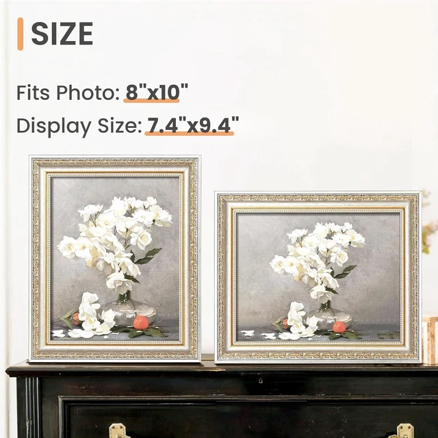 Alt view image 3 of 7 - CozyNestFinds 8x10 Picture Frame with Real Glass, Ornate Vintage 8 x 10 Photo Frames for Wall Decor or Tabletop Display, White and Gold, 2 Pack