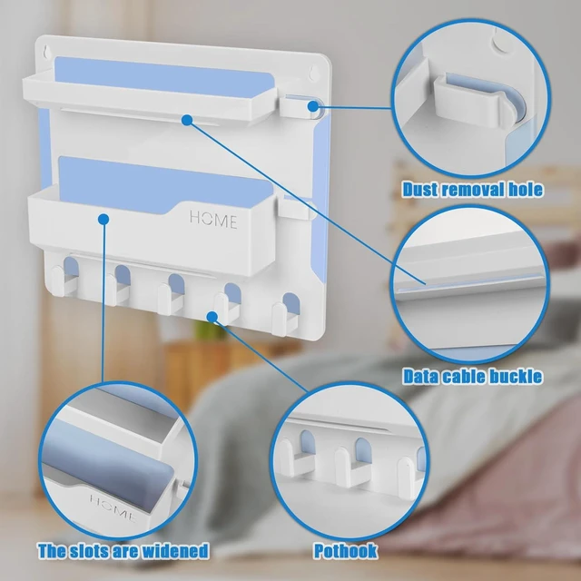 Alt view image 3 of 7 - Bedside Wall Mount Shelf, Adhesive Organizer for Remote, Phone, Glasses. Accessories Storage Suitable for College Dorm, Bunk Bed, Bedroom, RV (White)