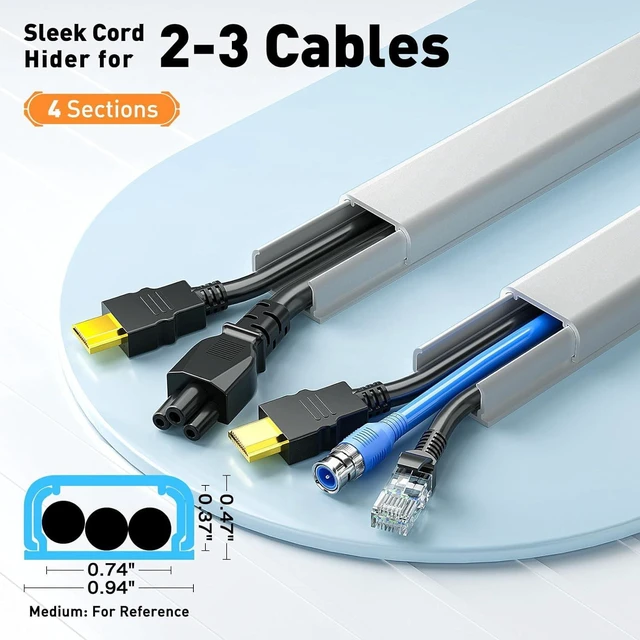 Alt view image 2 of 7 - CozyNestF Cord Hider, 56.7in Cord Covers for Wires on Wall Cable Hider Wire Covers for 2-3 Cords Wire Hiders for TV on Wall Easier Setup Cable Cover to Hide TV Wires 4X L14.2 W0.94 H0.47in Grey
