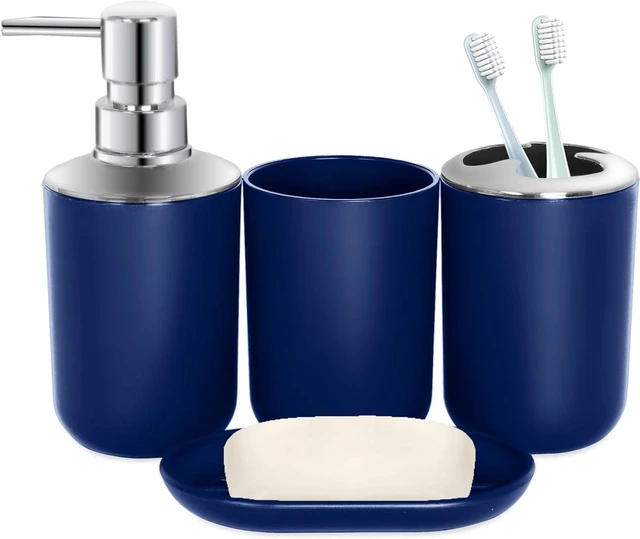 Main image of CozyNF Bathroom Accessories Set 4 PCS, Blue Bathroom Accessories Plastic Soap Dispenser and Toothbrush Holder Set Soap Dish and Mouthwash Cup Boho Bathroom Decor Bathroom Set Blue