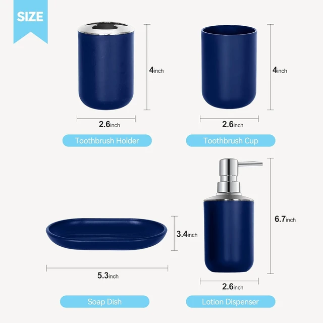 Alt view image 3 of 7 - CozyNF Bathroom Accessories Set 4 PCS, Blue Bathroom Accessories Plastic Soap Dispenser and Toothbrush Holder Set Soap Dish and Mouthwash Cup Boho Bathroom Decor Bathroom Set Blue