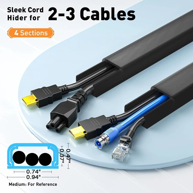 Alt view image 2 of 7 - CozyNestF Cord Hider, 56.7in Cable Hider Cord Covers for Wires on Wall Wire Hider Wire Covers for 2-3 Cords on Wall Easier Setup Cable Raceway Cable Management 4X L14.2 W0.94 H0.47in Black