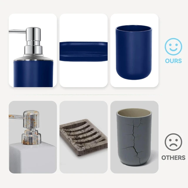 Alt view image 5 of 7 - CozyNF Bathroom Accessories Set 4 PCS, Blue Bathroom Accessories Plastic Soap Dispenser and Toothbrush Holder Set Soap Dish and Mouthwash Cup Boho Bathroom Decor Bathroom Set Blue