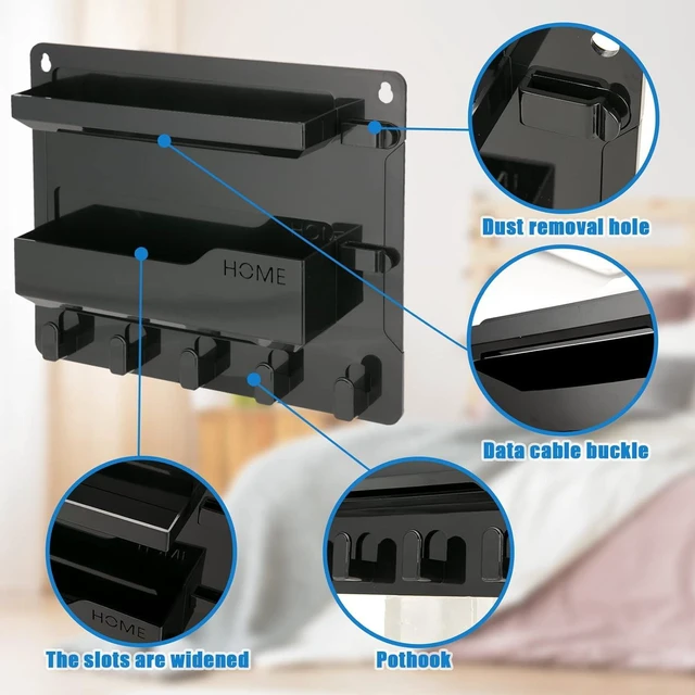 Alt view image 4 of 7 - Bedside Wall Mount Shelf, Adhesive Bedside Organizer for RemotePhoneGlasses. Bedside Accessories Storage suitable for College Dorm bunk bed BedroomRvBlack