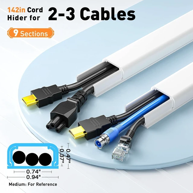 Alt view image 2 of 7 - CozyNestF Cord Hider, 142in Cable Hider Cord Covers for 2-3 Wires on Wall Wire Covers for Cords Wire Hiders for TV on Wall Easier Setup Cable Cover Cable Management W0.94 H0.47in White