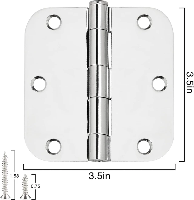 Alt view image 2 of 7 - 6 Pack Matte Black Interior Door Hinges, 3.5" x 3.5" with 5/8" Radius, Heavy-Duty Round Hinge with Removable Pin for Bedroom Office Farm Shed Gate Greenhouse Vent Window