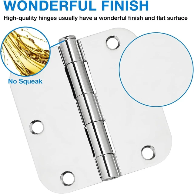Alt view image 3 of 7 - 6 Pack Matte Black Interior Door Hinges, 3.5" x 3.5" with 5/8" Radius, Heavy-Duty Round Hinge with Removable Pin for Bedroom Office Farm Shed Gate Greenhouse Vent Window