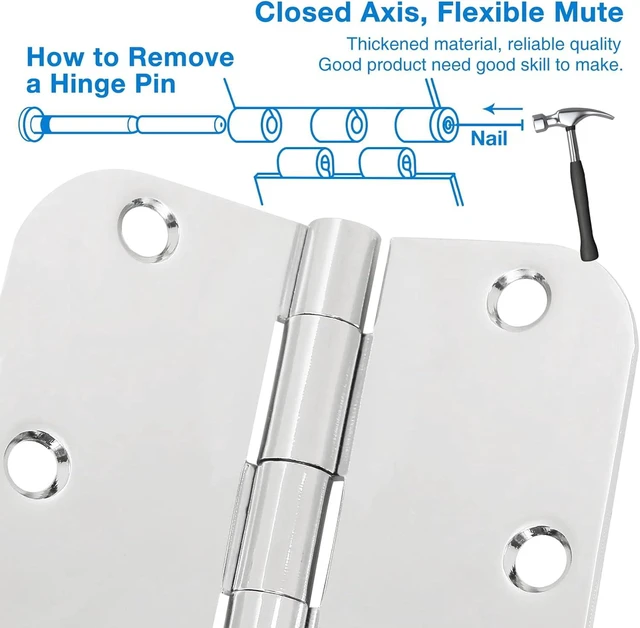 Alt view image 4 of 7 - 6 Pack Matte Black Interior Door Hinges, 3.5" x 3.5" with 5/8" Radius, Heavy-Duty Round Hinge with Removable Pin for Bedroom Office Farm Shed Gate Greenhouse Vent Window