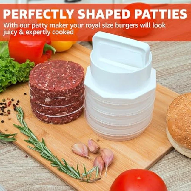 Alt view image 3 of 6 - Hamburger Press Patty Maker - 4 in1, Burger Mold, Patty Press, 8 Storage Containers, 100 Round Papers - Hamburger Patty Maker Tool for BBQ - Burger Shaper for Meat, Veggie Patties