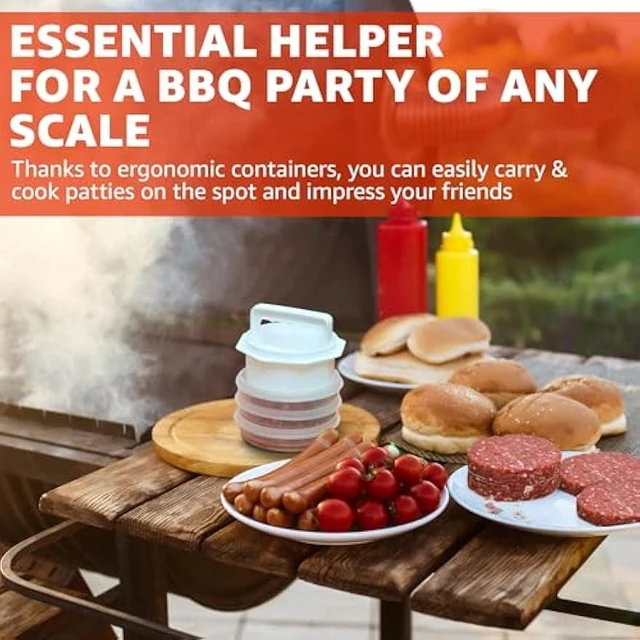Alt view image 5 of 6 - Hamburger Press Patty Maker - 4 in1, Burger Mold, Patty Press, 8 Storage Containers, 100 Round Papers - Hamburger Patty Maker Tool for BBQ - Burger Shaper for Meat, Veggie Patties