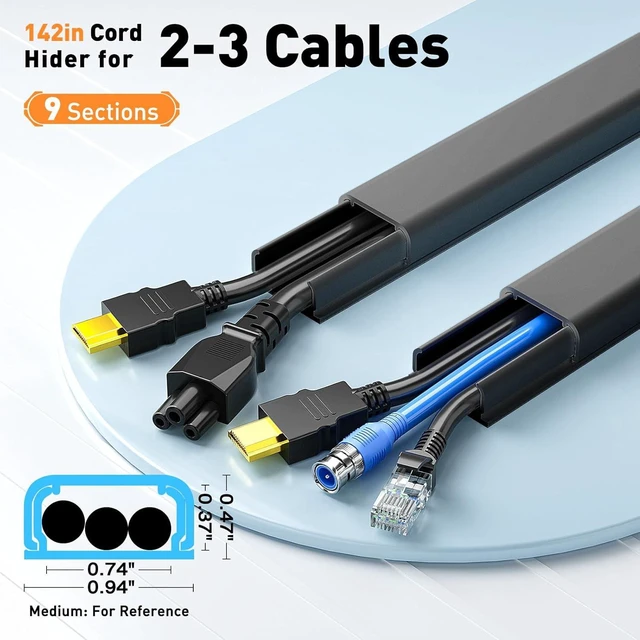 Alt view image 2 of 7 - CozyNestF Cord Hider, 142in Cable Hider Cord Covers for 2-3 Wires on Wall Wire Covers for Cords Wire Hiders for TV on Wall Easier Setup Cable Cover Cable Management W0.94 H0.47in Black
