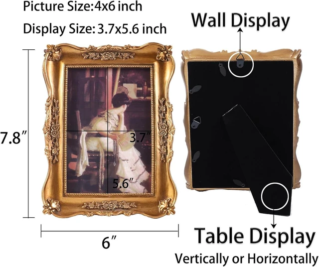 Alt view image 2 of 7 - CozyNestFinds Antique Picture Frames 4x6 Vintage Ornate Picture Frames Victorian Home Decor Retro Gallery Wall Decor with Front Glass for Wall Mount and Tabletop,Bronze