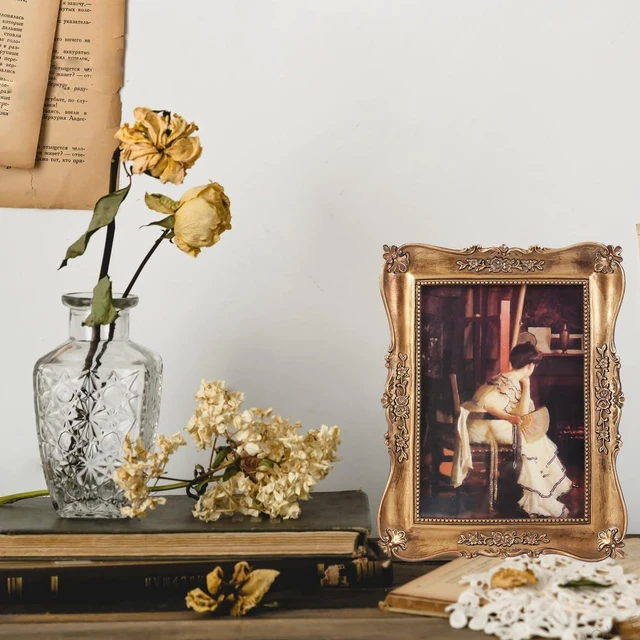 Alt view image 3 of 7 - CozyNestFinds Antique Picture Frames 4x6 Vintage Ornate Picture Frames Victorian Home Decor Retro Gallery Wall Decor with Front Glass for Wall Mount and Tabletop,Bronze
