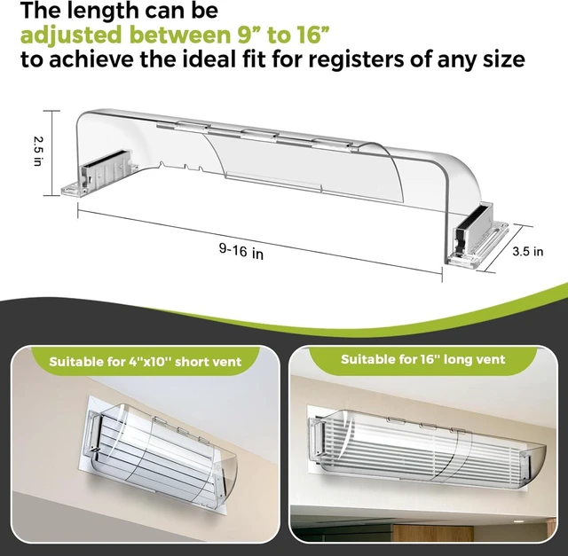 Alt view image 3 of 7 - CNF 9-15.5 Inch Adjustable Air Vent Deflectors, 2 Pack Clear Magnetic Air & Heat Deflector for Sidewall, Ceiling Registers and Vents