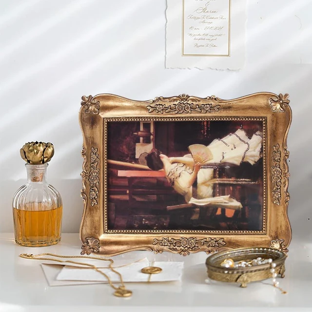 Alt view image 5 of 7 - CozyNestFinds Antique Picture Frames 4x6 Vintage Ornate Picture Frames Victorian Home Decor Retro Gallery Wall Decor with Front Glass for Wall Mount and Tabletop,Bronze