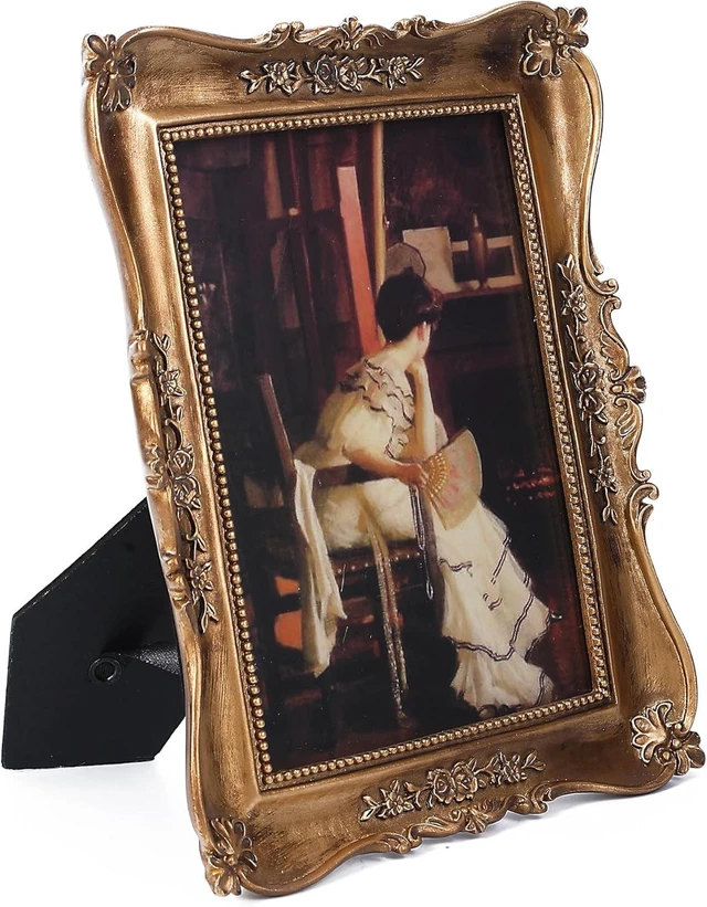 Alt view image 7 of 7 - CozyNestFinds Antique Picture Frames 4x6 Vintage Ornate Picture Frames Victorian Home Decor Retro Gallery Wall Decor with Front Glass for Wall Mount and Tabletop,Bronze