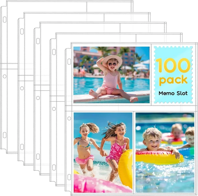 Main image of CozyNestFinds 100 Pack 4x6 Photo Sleeves for 3 Ring Binder - 600 Photos, Clear Album Refill Pages, Acid Free Plastic Archival Protector Sleeves, Pages Sheets for 8.5x11 Binder