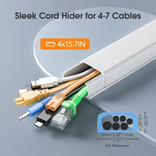 Alt view image 2 of 7 - CozyNestF Cord Covers for 4-7 Wires on Wall, 62.8in Cord Hider Cable Hider Paintable Wire Covers for Cords on Wall TV Cord Hider for Wall Mount TV Cable Cover Management 4X L15.7 W1.57 H0.78in White