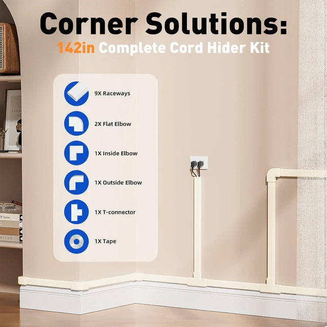 Alt view image 3 of 7 - CozyNestF Cord Hider, 142in Cable Hider Cord Covers for 2-3 Wires on Wall Wire Covers for Cords Wire Hiders for TV on Wall Easier Setup Cable Cover Cable Management W0.94 H0.47in Beige