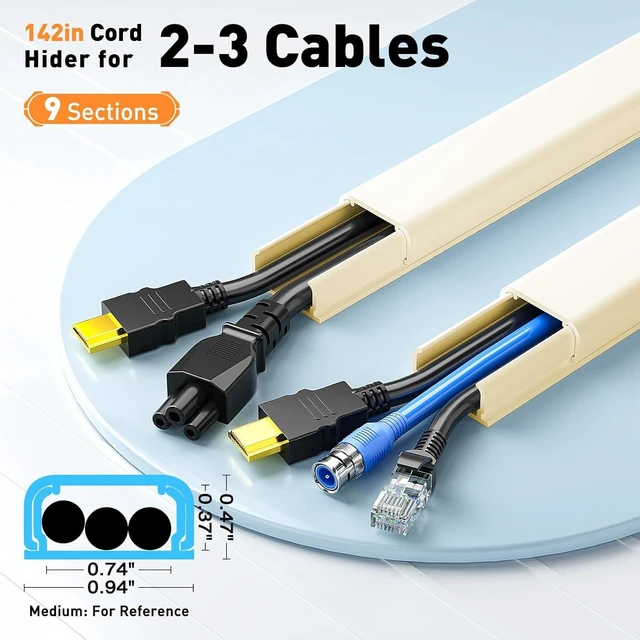 Alt view image 2 of 7 - CozyNestF Cord Hider, 142in Cable Hider Cord Covers for 2-3 Wires on Wall Wire Covers for Cords Wire Hiders for TV on Wall Easier Setup Cable Cover Cable Management W0.94 H0.47in Beige