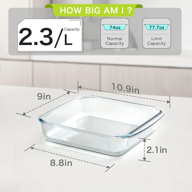 Alt view image 2 of 7 - KitchenKey 2.4QT Square Glass Baking Dishes, 9x9In Square Baking Dish, Glass Baking Dish for Oven