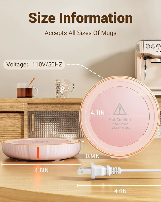 Alt view image 5 of 7 - KitchenKey Large Candle Warmer Plate - Coffee Cup Mug Warmer for Desk, Candle Melter, Electric Mug Heater for Beverages, Milk & Tea, Coffee Accessories Ideal Gifts Keep Cup Warm (Pink)