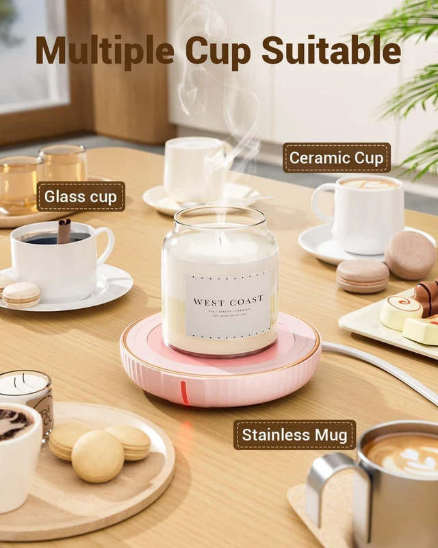 Alt view image 4 of 7 - KitchenKey Large Candle Warmer Plate - Coffee Cup Mug Warmer for Desk, Candle Melter, Electric Mug Heater for Beverages, Milk & Tea, Coffee Accessories Ideal Gifts Keep Cup Warm (Pink)