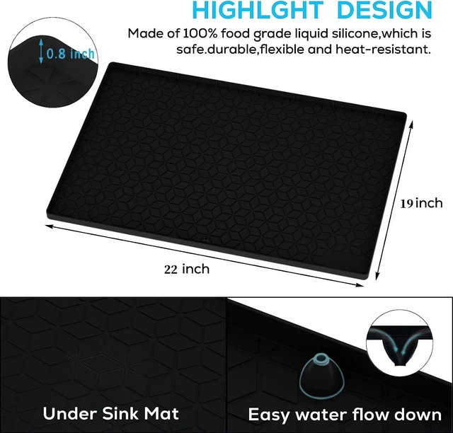Alt view image 3 of 7 - CozyNestFinds Under Sink Mat, 19"x22" Under Sink Mats for Kitchen, Silicone Waterproof Under Sink Liner, Sink Cabinet Organizer Tray with Drain Hole (Black, 19X22)