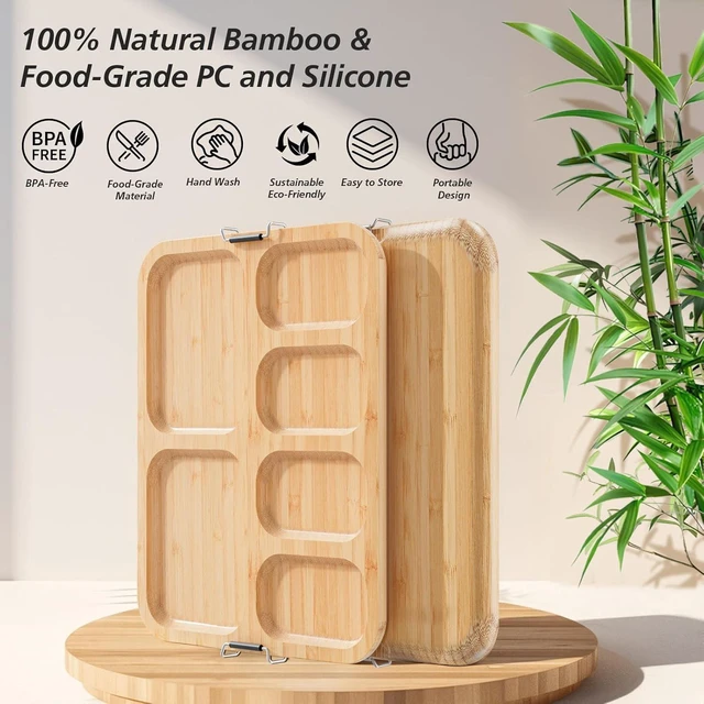 Alt view image 5 of 7 - KitchenKey Charcuterie Boards with Foldable Lid,Portable Bamboo Cheese Board with 6 Compartments,Clear Locking Lid and Handle, Easy to Store, Suitable for Picnics,Camping,Parties & Housewarming Gifts