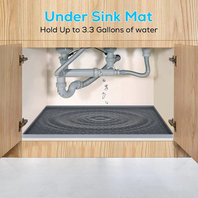Alt view image 3 of 7 - CozyNestFinds Under Sink Mat, 19"x22" Under Sink Mats for Kitchen, Silicone Waterproof Under Sink Liner, Sink Cabinet Organizer Tray with Drain Hole (Gray, 19X22)