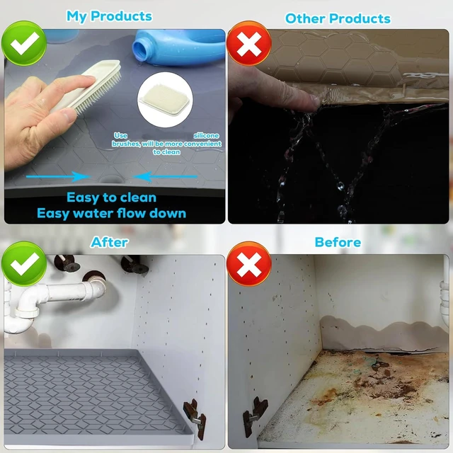 Alt view image 5 of 7 - CozyNestFinds Under Sink Mat, 19"x22" Under Sink Mats for Kitchen, Silicone Waterproof Under Sink Liner, Sink Cabinet Organizer Tray with Drain Hole (Gray, 19X22)