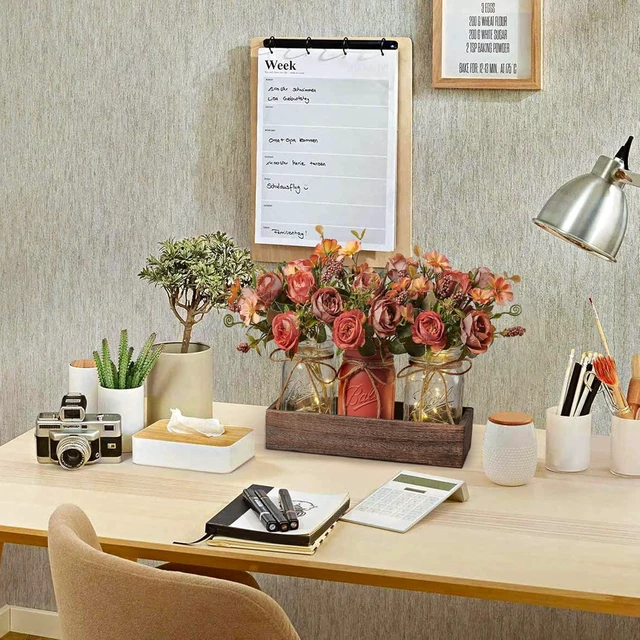 Alt view image 3 of 6 - 3 Pcs Table Decorations for Dining Table Decor Farmhouse Coffee Table Decor with Wood Tray and Led Light Table Centerpieces for Dining room Kitchen Living Bathroom,Orange