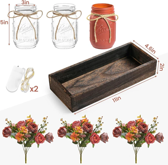 Alt view image 6 of 6 - 3 Pcs Table Decorations for Dining Table Decor Farmhouse Coffee Table Decor with Wood Tray and Led Light Table Centerpieces for Dining room Kitchen Living Bathroom,Orange