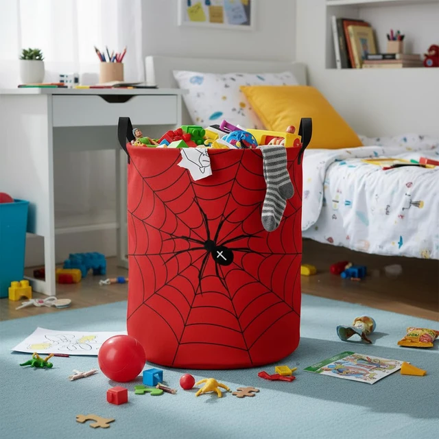 Alt view image 3 of 6 - Baby Laundry Basket Baby Nursery Hamper Kids Laundry Basket Toy Storage Bin for Boys Room Decor Gift Baskets for Bedroom Bathroom(Spider Web)