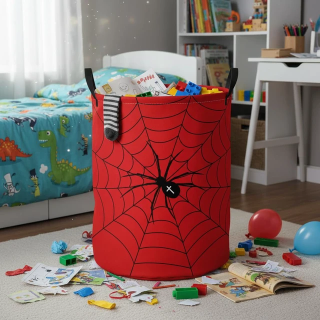 Alt view image 4 of 6 - Baby Laundry Basket Baby Nursery Hamper Kids Laundry Basket Toy Storage Bin for Boys Room Decor Gift Baskets for Bedroom Bathroom(Spider Web)