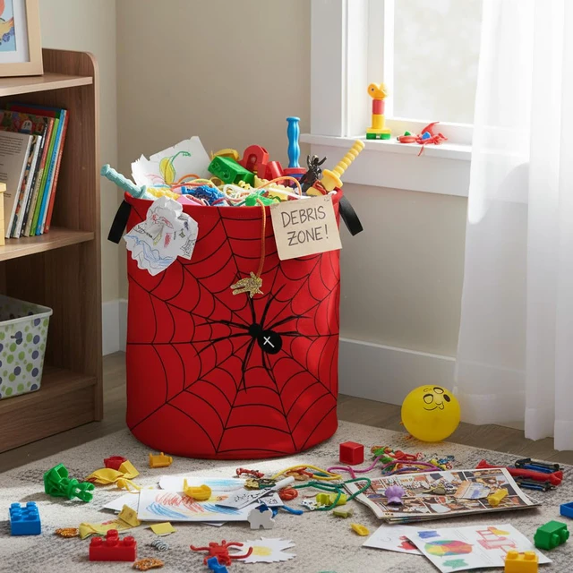 Alt view image 5 of 6 - Baby Laundry Basket Baby Nursery Hamper Kids Laundry Basket Toy Storage Bin for Boys Room Decor Gift Baskets for Bedroom Bathroom(Spider Web)