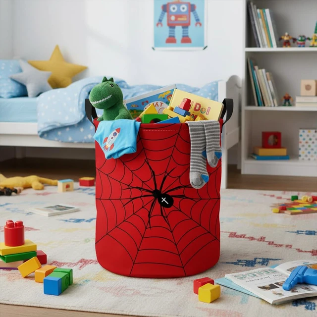 Alt view image 6 of 6 - Baby Laundry Basket Baby Nursery Hamper Kids Laundry Basket Toy Storage Bin for Boys Room Decor Gift Baskets for Bedroom Bathroom(Spider Web)