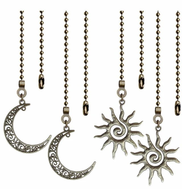 Main image of 4 Pack Ceiling Fan Pull Chain, Sun and Moon Pull-chain Extension, 12 Inches Celestial Decor Beads Ball Chain Extender with Connectors for Ceiling Fans/Light Lamp (Bronze)