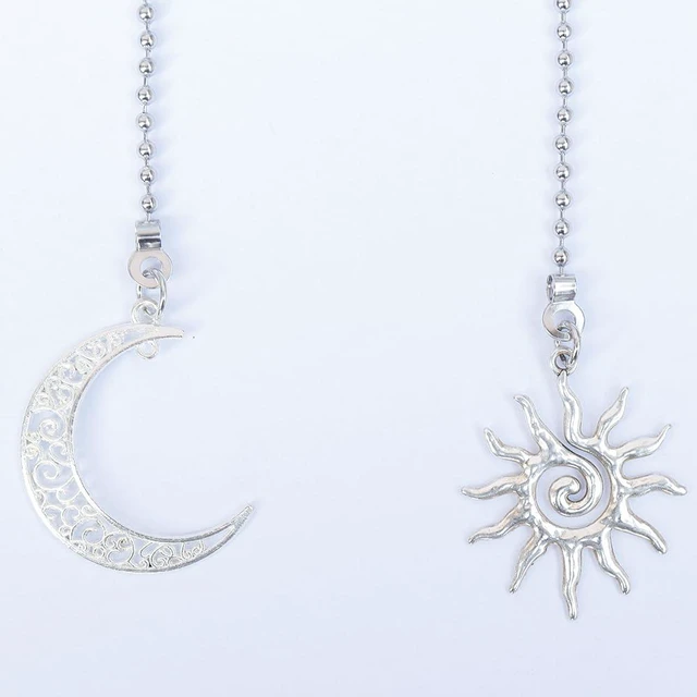 Main image of 2 Pack Ceiling Fan Pull Chain, Sun and Moon Pull-chain Extension, 12 Inches Celestial Decor Beads Ball Chain Extender with Connectors for Ceiling Fans/Light Lamp (Silver)